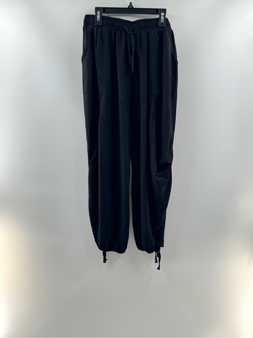Black Cotton Linen Drawstring Cuffed Pants – Women’s Large - Picture 2 of 6
